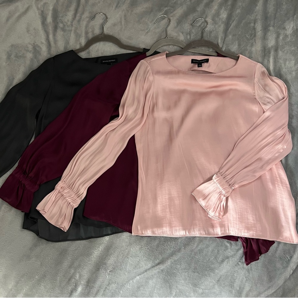 NWOT Banana Republic Set of 3 Satin Blouses, Size Small